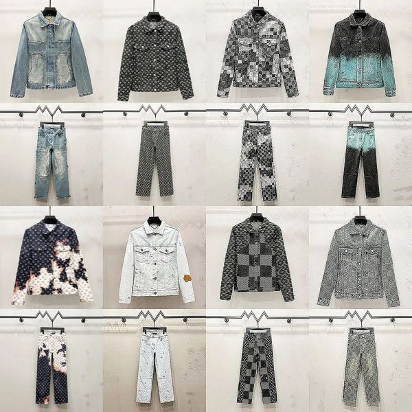 Designer Men's Jacket Embroidery Full Letter Mosaic Checkered Denim Jacket Bagg…