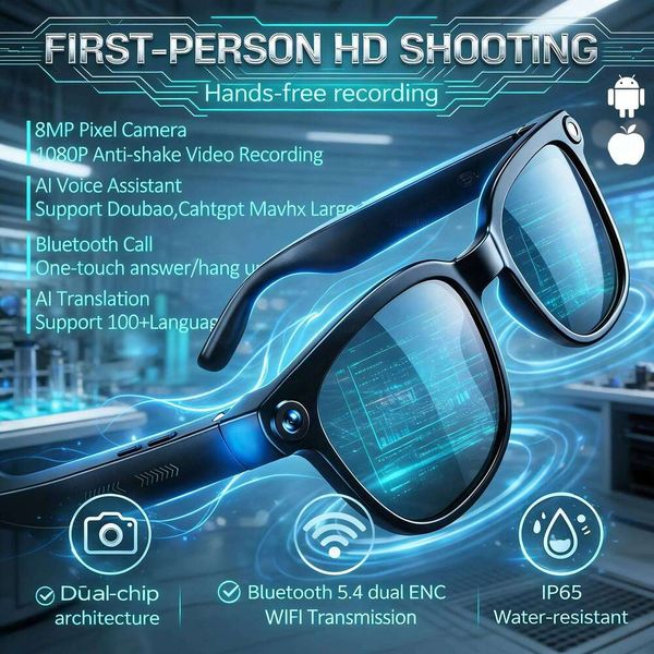 2026 Smart Men 4K 8Mp HD Camera 150+Language Translation Chatgpt WIFI Video Recording Bluetooth Callaudio Glasses Women Smart Glasses