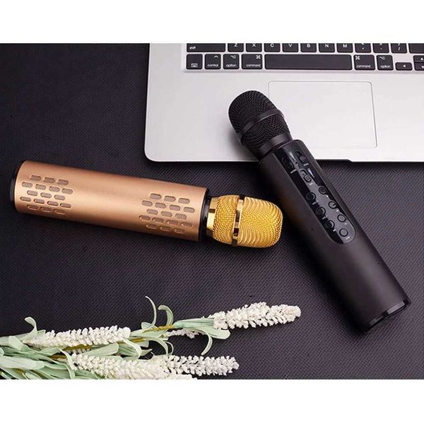 ABAI Wireless Bluetooth Microphone Dual Speaker Condenser Microphone Portable Karaoke Mic for Live Streaming Speech Gold S260508