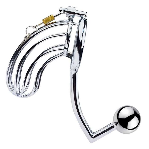 Stainless Steel Cock Cage Penis Ring Anal Hook Butt Plug G-Spot Stimulate Male Chastity Device Sex Toys For Men Male Masturbator S260508