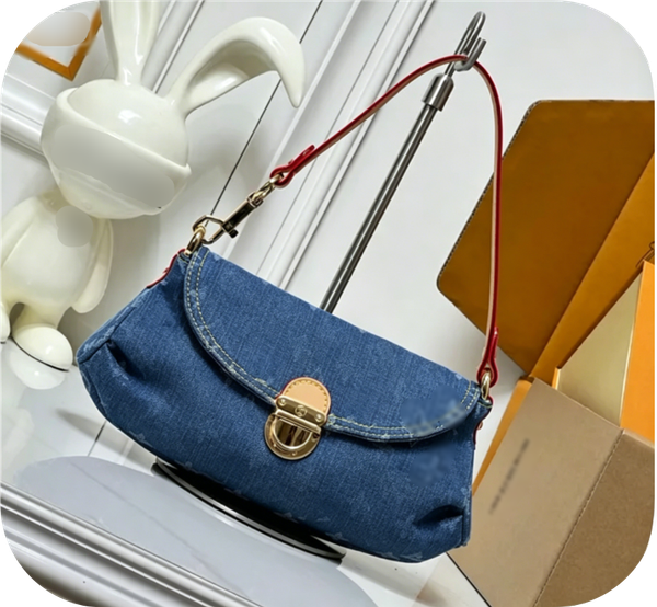 Denim Vintage Designer Bag Pochette Elegant Half-moon Nano Luxury Bag Fashion Women Leather Embossed Crossbody Bag Old Flower Chain Handbag Letter Striped Hobo Bag