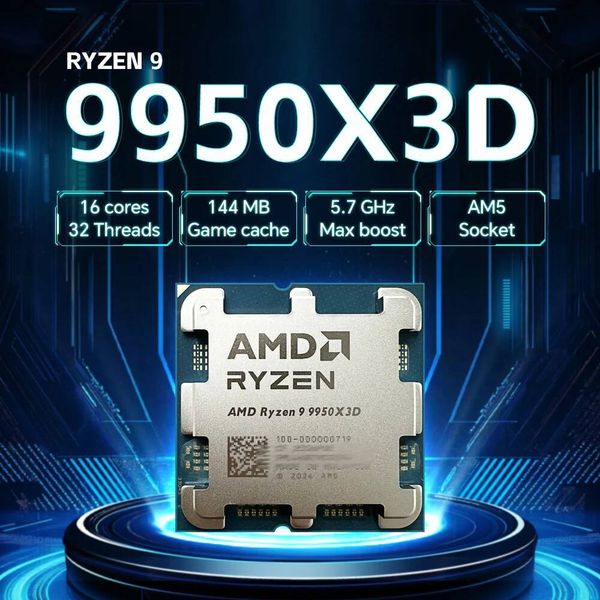 NEW AMD Ryzen 9 9950X3D Gaming CPU Processor 16-Core 32-Thread 57GHz 144MB Cache TDP 170W R9 9950X3D Socket AM5 no fan