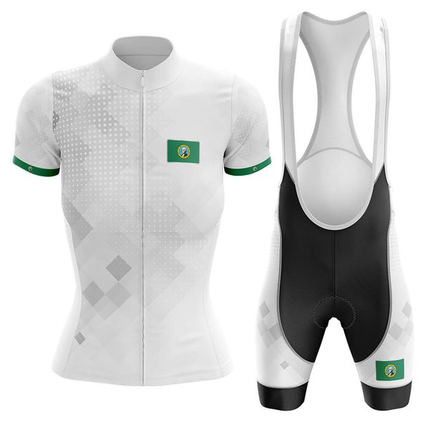 Washington Cycling Jersey Womens Bib Set Breathable Biking Outfit Quick-Dry Bib Bicycle Jersey with 19D Padded Shorts
