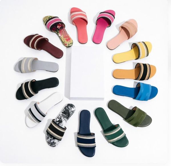 Paris Embroidered Dazzle Designer Slippers Womens Sandals Summer Beach Stripes Casual Flat Slippers Sliders women ladies flip flops Embroidery Double Mules