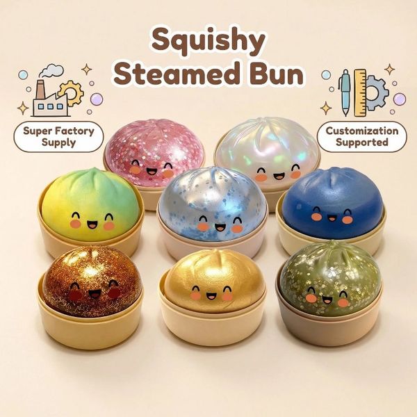 Hot Sell Glitter Dumpling hape with Face Squishy Toy with steamer Box Stress reducing rebound toy Stress Relief Sensory Ball Decompression Toy For Adults Y260515