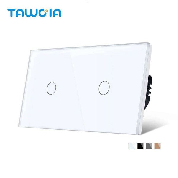 TAWOIA EU Double Lamp White Crystal Glass Panel Touch Sensor Wall Switch for Home AC110-250V 157mm X 86mm