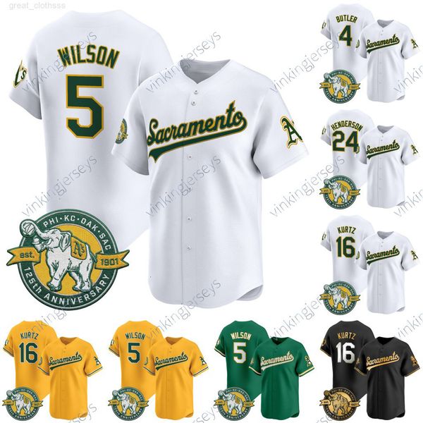 Oakland Athleticss 125th Anniversary Patch Jersey Brent Rooker Nick Kurtz Jacob Wilson Shea Langeliers Lawrence Butler Rickey Henderson Reggie Jackson
