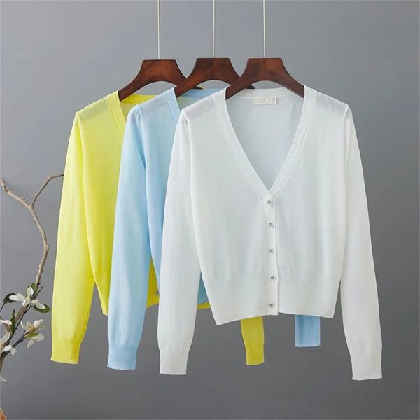 Summer Fashion Korean Leisure Sweater All Match Elegant Thin Simple Fashion Slim Soft Stretchy Knitted Solid Cardigan Women 260508