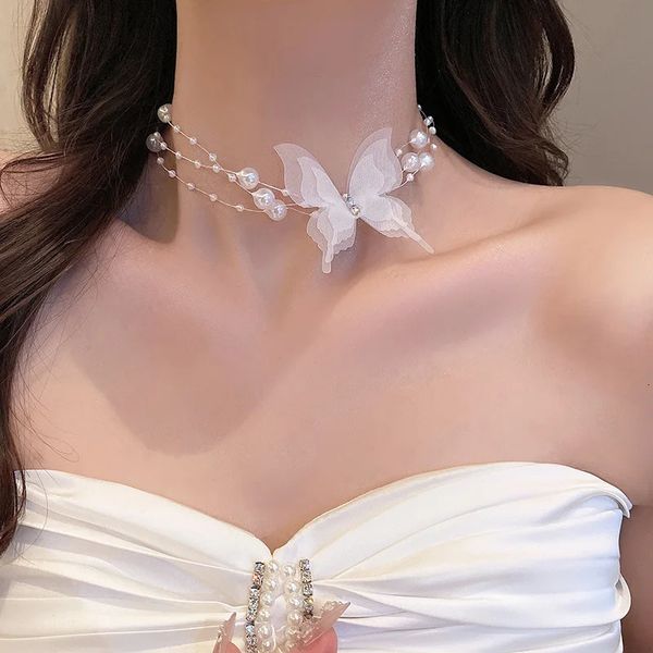 Korean Butterfly Pearl Chain Choker Necklace Fairy Butterfly — compare prices at CompareOffers