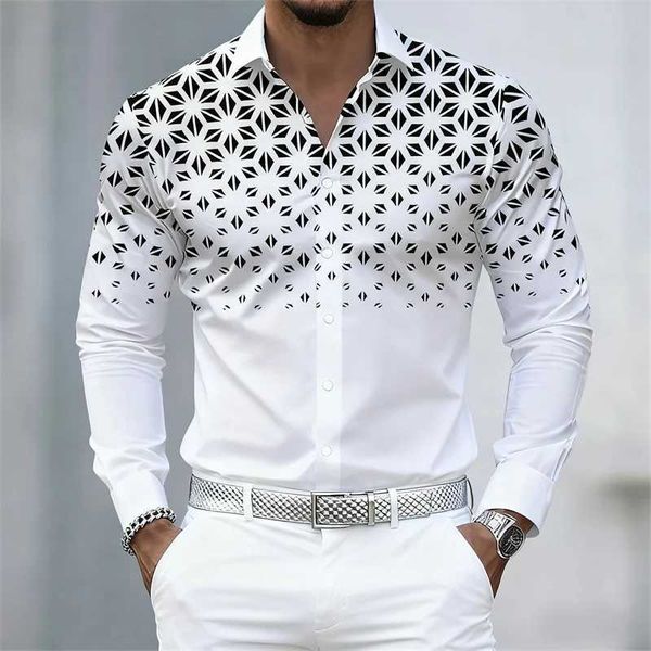 17 colors of mens shirts fashionable geometric pattern print long sve shirts personalized trendy slim lapel casual shirts L260511