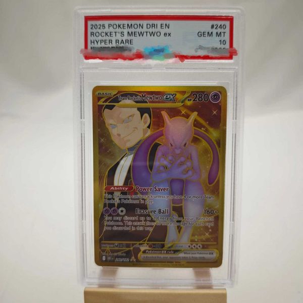 DIY PTCG Rating Card 2025 DRI EN ROCKETS MEWTWO Ex HYPER RARE 240/182 Collection Card Copy 10Points Rating Card Anime Game Gift L2605119J30
