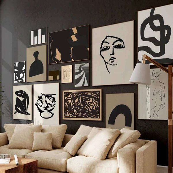 Line Figure Vintage Poster Abstract Minimalist Canvas Painting Decorative Pictures Black and White Print Wall Art Living Room 26W05012