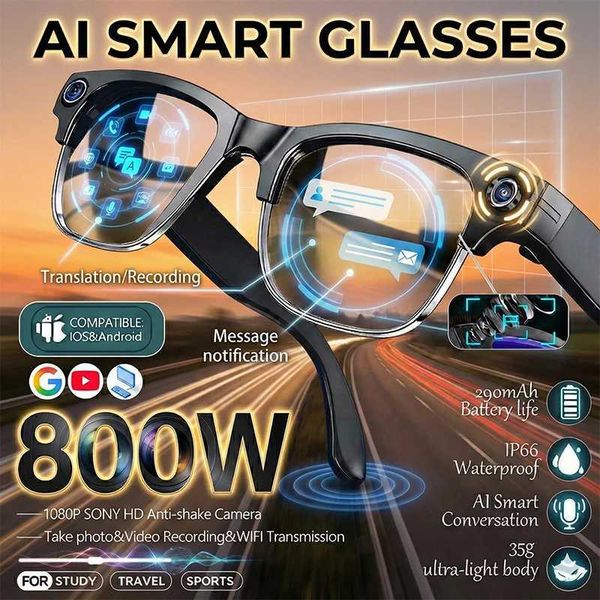 4K HD Upgrade Smart Glasses With Camera Video Recording AI Photo Recognition Bluetooth Call Translation Voice Sunglasses Men T260512B6SM