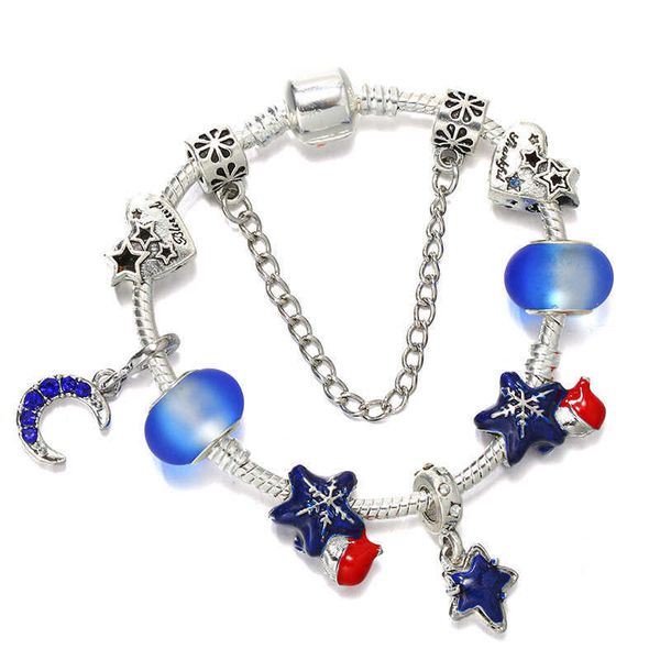 Live-selling popular accessory new Panjia beaded bracelet silver snake bone chain with blue starry sky small L26051233