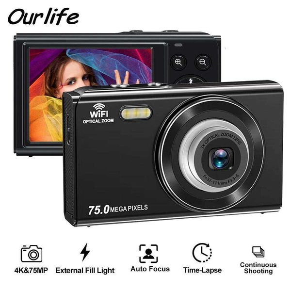 Ourlife 4K Camera 3X Optical and 2X Digital Zoom HD Vlog Video Recorder YouTube 2.8 Inch LCD Screen WiFi Web Cam 26L0512