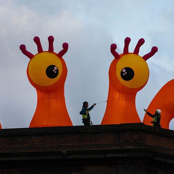 Giant Inflatable Eye Monster Tube - Lighted Orange Design for Mall Halloween Decorations (5m / 16.4 ft)