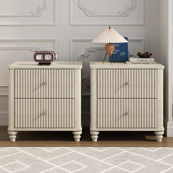 2PCS Modern Nightstand 21.65" Wide Side Table With 3 Drawers Mid Century Modern Wood Nightstand Wooden Bedside End Table For Bedroom Living Room Closet