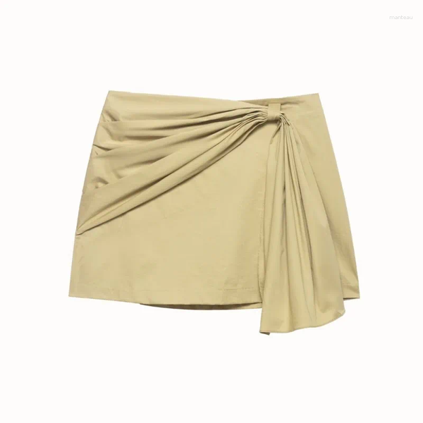 Skirts Women's Skort With Tie 2026 Spring Fashion Mid Waist Side Zipper Women Voluminous Chic Female