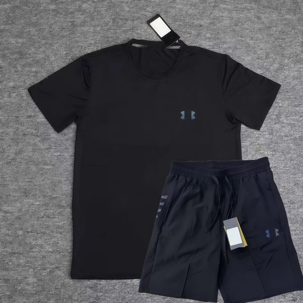 Under Armourr Tracksuit And Tee Set Men Running Tracksuits Sportwear Round Neck Short Sleeve Black Shirts Men's Summer Sets Underarmor Shorts 803