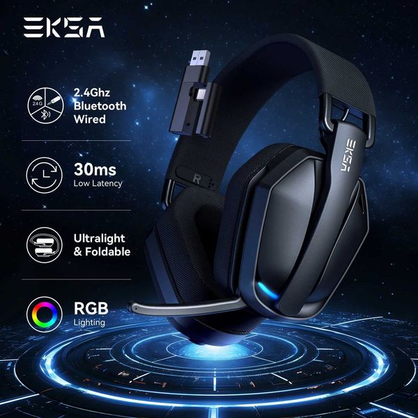 EKSA G19BT 24GHz Wireless Gaming Headphones Ultra-light Bluetooth 54 Headset Gamer with Microphone for PC/PS5/Xbox S260509