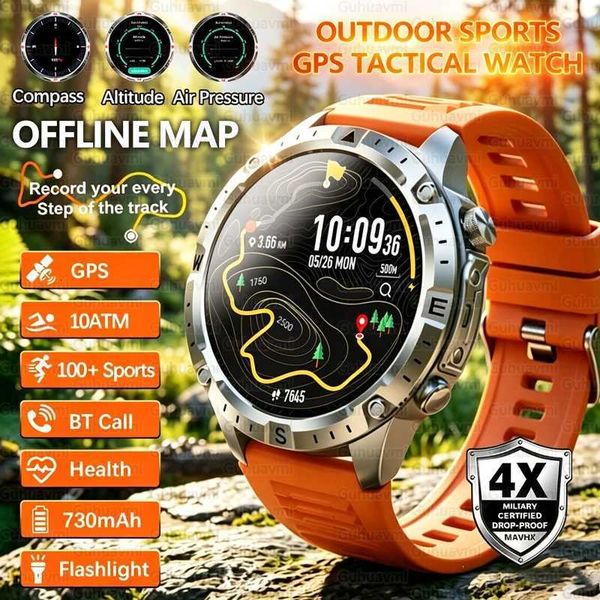 Outdoor Sports GPS Watch Men 3ATM Waterproof Altimeter Cpass Offline Map 730mAh Battery 100 Modes Fitness Tracker SmartwatchJ260514