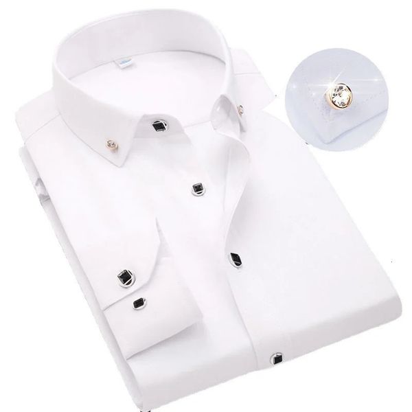 Men's Button-down Shirt Long Sleeve Casual Formal Business Dress Shirts Pocket-less Solid Colour Blue White Tops Korean Slim Fit