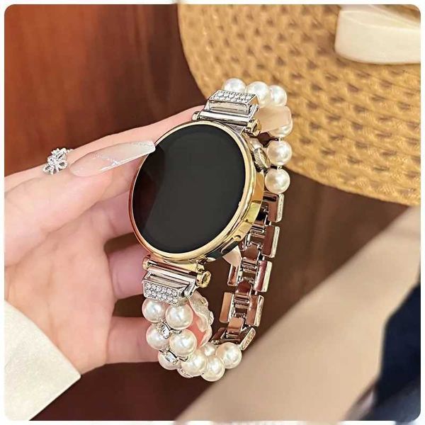 Pearl studded diamond metal strap suitable for Watch Fit3/Fit4 straps and Band 8/9/10NFC handmade strapsJ260514