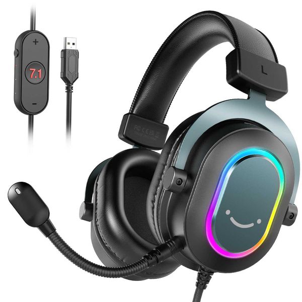 Fifine Dynamic RGB Gaming Headset with Mic Over-Ear Headphones 71 Surround Sound PC 4 5 3 EQ Options Game Movie Music Z260514
