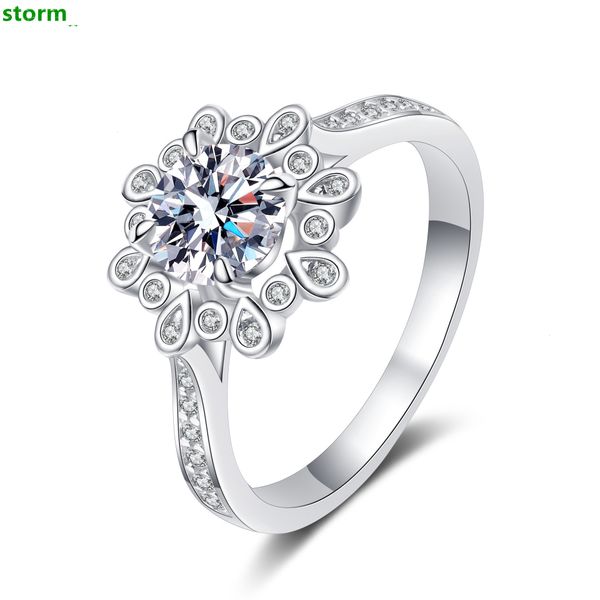 AZ349-J Fashion Jewelry 1ct Round Moissanite Sunflower 925 Sterling Silver Rings for Women Wedding Engagement