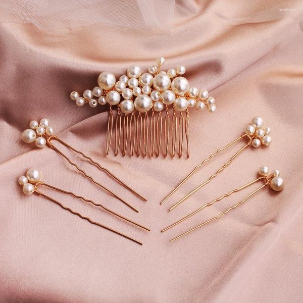 Hair Clips 5PK Fashion Pearl Comb And Pin Set Bridal Wedding Headpieces Ladies Updo Jewellery Accessories