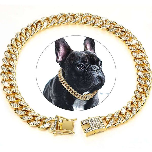 Pet Dog Cat Diamond Walking Metal Chain with Design Secure Buckle Jewelry Accessories Cuban Collar J260514