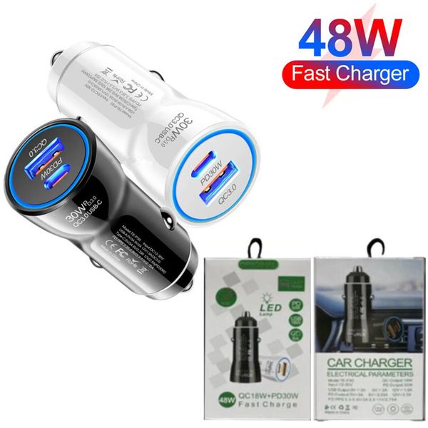 QC3.0 USB C 48W Car Charger PD 30W Dual Ports Quick Charge Cigarette Lighter Cellphone Fast Charging Travel Power Adapter For iphone 16 15 Samsung S26 S25 Huawei Xiaomi