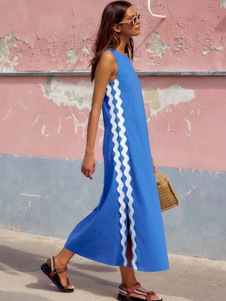 Summer Solid Patchwork Loose Midi Dress Women Casual — compare prices at CompareOffers