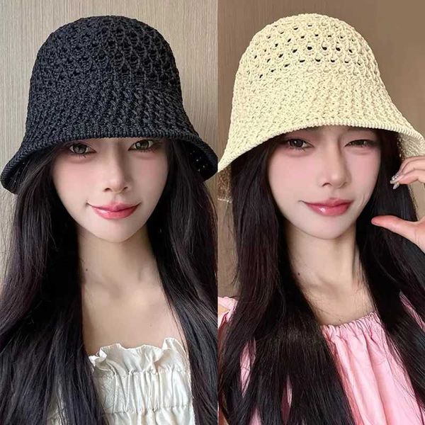2026 New Thin Knitted Hollow Bucket Hat Female Casual Breathable Summer Sun Protection Fisherman Cap Spring Sunshade Buckets T260515