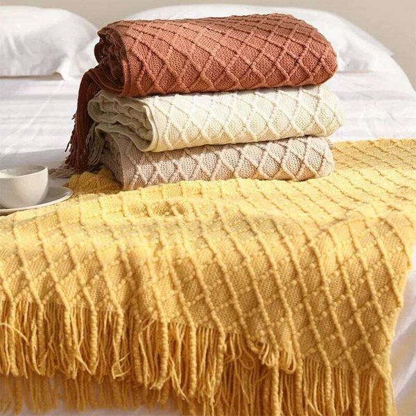 Nordic Faux Cashmere Sofa Office Nap Comfortable Bedspread Soft Homestay Decoration Blanket Thick Winter Knitted Shawl 26Y0515
