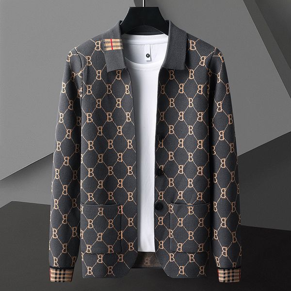 New Designer's Casual And Fashionable Men's Sweater Jacket, Long Sleeved Cardigan High-quality Classic Clothing, Spring And Autumn Wool Top