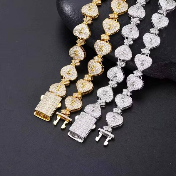 Men's Women's 925 Sterling Silver Hip Hop Party Jewelry New Iced Money Bag Chain Necklace Full VVS1 Moissanite Diamond Gift Idea