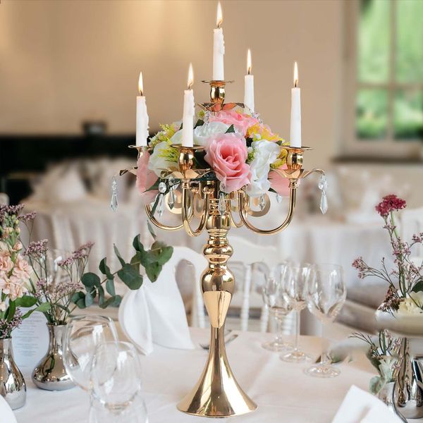 50-100cm Wedding Table Centerpiece 5 Arms Candlestick Black Metal Candle Holders Candelabra Floral Centerpiece For Events and Party Use ivy228
