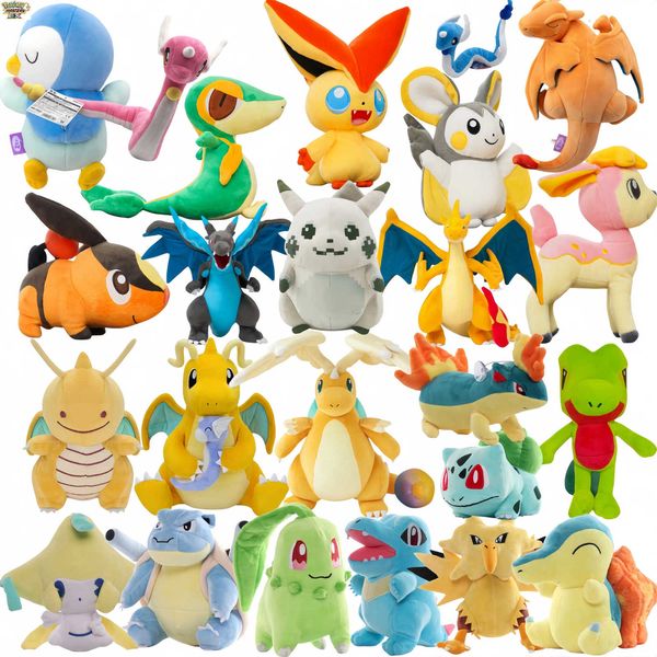 Newest Pokemon Mega Dragonite Dragonair Plush Toys Victini Tepig Deerling Nivy Emolga Stuffed Treecko Zapdos Initial Pikachu Toy L260515DM0B