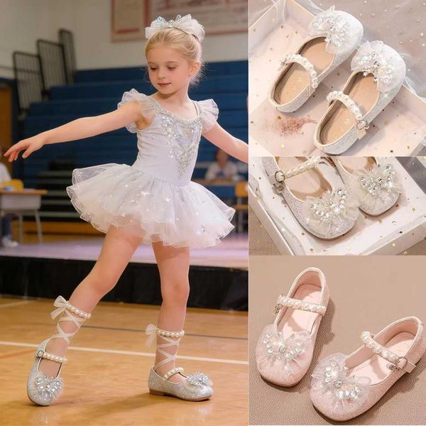 Girls Dance Princess Pearl Dress Shoes Faux Leather Mary Janes Sparkle Accents Comfortable Dancing Butterflie Parties Occasions C260516