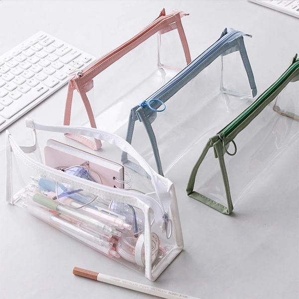 Transparent Pencil Case Large Capacity Simple Pen Bag Kawaii Cosmetic Bag School Study Stationery Office Supplies 260515