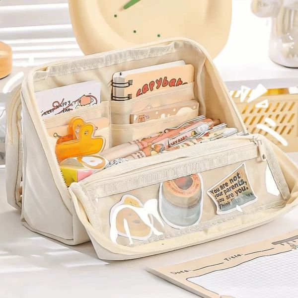 Large Capacity Transparent Pencil Case Zipper Multifunctional Transparent Pen Bag DIY Solid Color Stationery Box Students Gift 260515