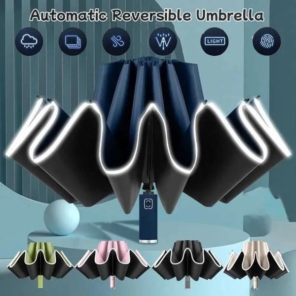 Luxury Designer Decor Designer Umbrella Big Windproof room Strong With Reflective Stripe Reverse Automatic Fold UV Luxury Insulation Portabl 6