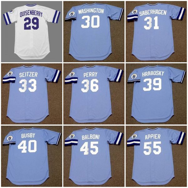 Kansas City Vintage Baseball Jersey 29 DAN QUISENBERRY 30 UL WASHINGTON 1980 31 BRET SABERHAGEN 1985 33 KEVIN SEITZER 1989 PERRY HRABOSKY BUSBY BALBONI APPIER