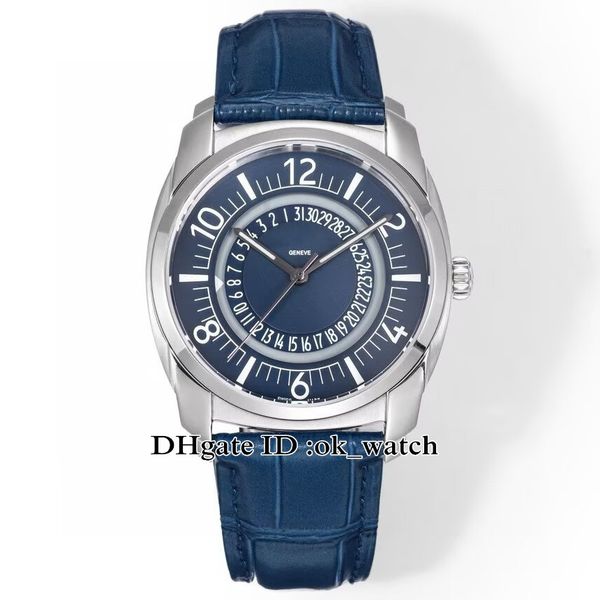 GR Factory 41mm 5100/1 Automatic Mens Watch Steel Case 500S/000A-B195 Blue Dial Gents Sports Wristwatches Blue Leather Strap Date Display