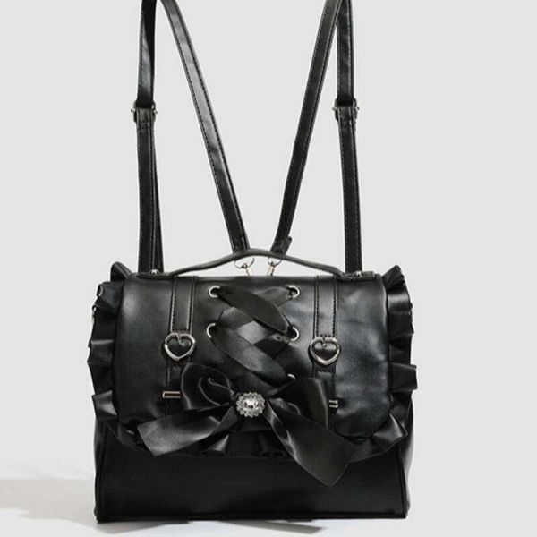 Cute Kawaii Backpack Bows Crossbody Double Women's Handbag Single Oulder Korean Sle Casual PU Leather Ita Bag