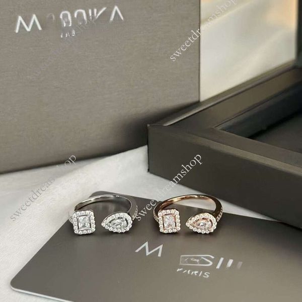 designer messikasrings European and American Messi-style Diamond-Encrusted Water Drop for Women, Thick 18K Rose Gold Plated, Full Diamond Open Ring