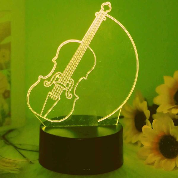 3D violin night light seven color touch night light suitable for bedroom and study recording studio decoration and perfect gift L260518IDGX