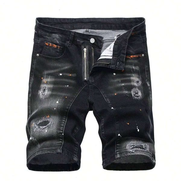 Summer Ripped Jeans Men Denim Shorts Pants Straight Stretch Casual Cool Thin Knee Length Fashion Brand Daily Trousers 26L0518