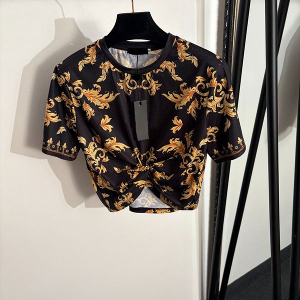 Designer T Shirts Women Short Style Letter T Shirt European Chest Portrait Retro Pattern Print Pin Waist Short Sleeve Short Navel T Shirt White Black S-2XL